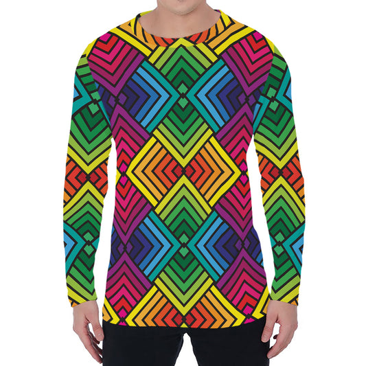 Geometric Rainbow Pattern Print Men's Long Sleeve T-Shirt