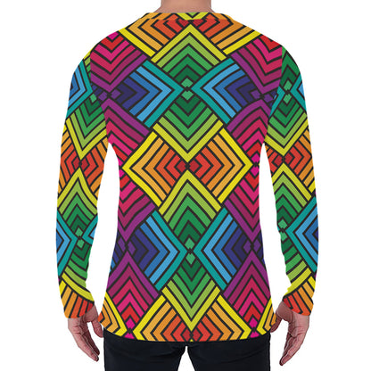 Geometric Rainbow Pattern Print Men's Long Sleeve T-Shirt