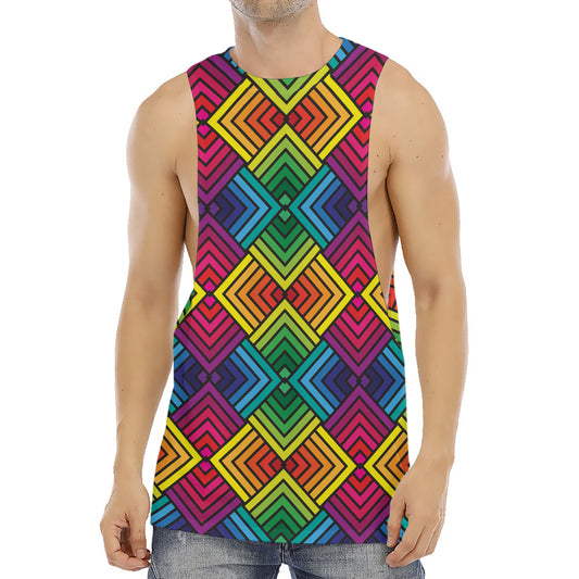 Geometric Rainbow Pattern Print Men's Muscle Tank Top