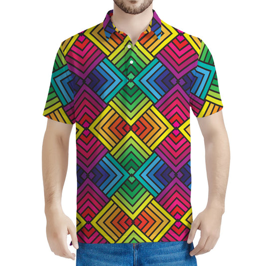 Geometric Rainbow Pattern Print Men's Polo Shirt