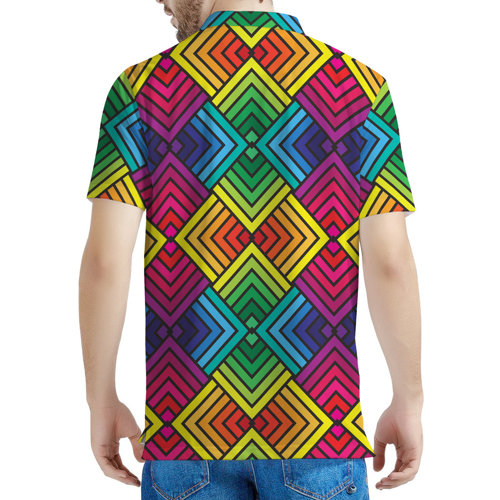 Geometric Rainbow Pattern Print Men's Polo Shirt