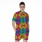 Geometric Rainbow Pattern Print Men's Rompers