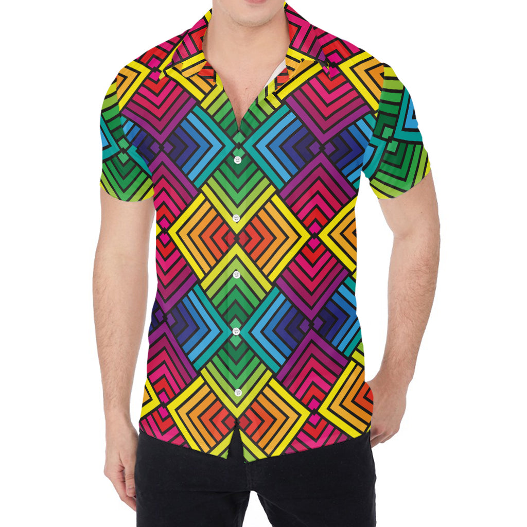 Geometric Rainbow Pattern Print Men's Shirt