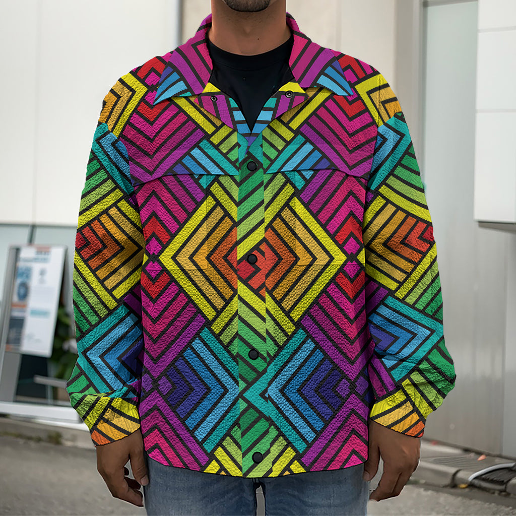 Geometric Rainbow Pattern Print Men's Shirt Jacket