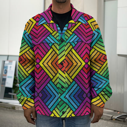 Geometric Rainbow Pattern Print Men's Shirt Jacket