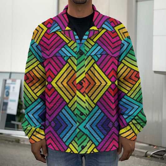 Geometric Rainbow Pattern Print Men's Shirt Jacket