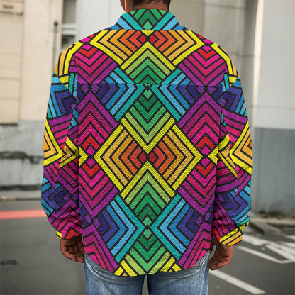 Geometric Rainbow Pattern Print Men's Shirt Jacket