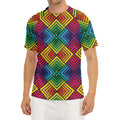 Geometric Rainbow Pattern Print Men's Short Sleeve Rash Guard