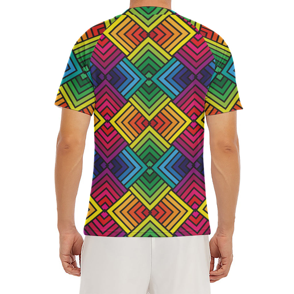 Geometric Rainbow Pattern Print Men's Short Sleeve Rash Guard
