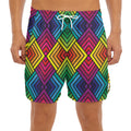 Geometric Rainbow Pattern Print Men's Split Running Shorts