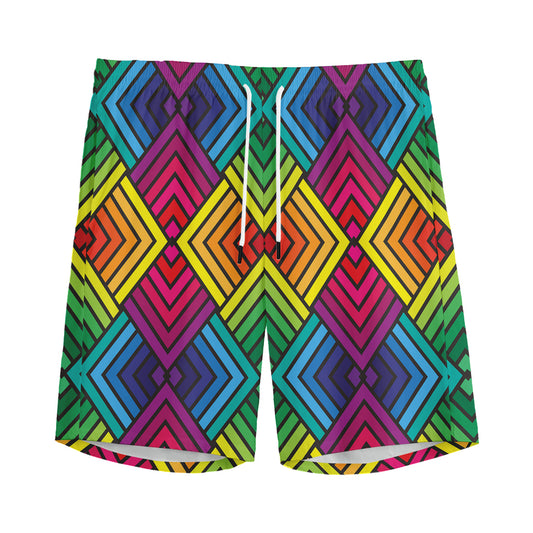 Geometric Rainbow Pattern Print Men's Sports Shorts