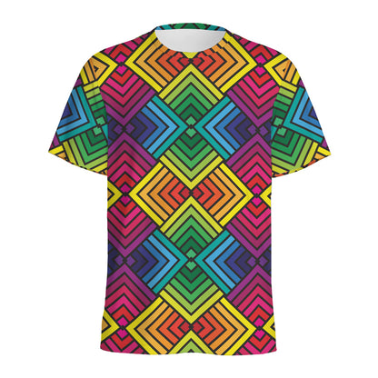 Geometric Rainbow Pattern Print Men's Sports T-Shirt