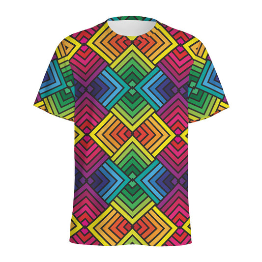 Geometric Rainbow Pattern Print Men's Sports T-Shirt