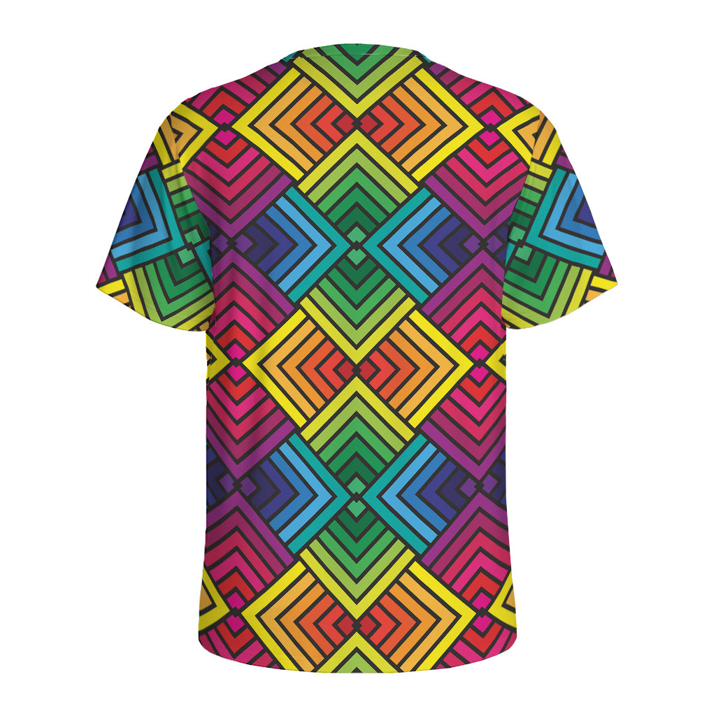 Geometric Rainbow Pattern Print Men's Sports T-Shirt