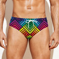 Geometric Rainbow Pattern Print Men's Swim Briefs