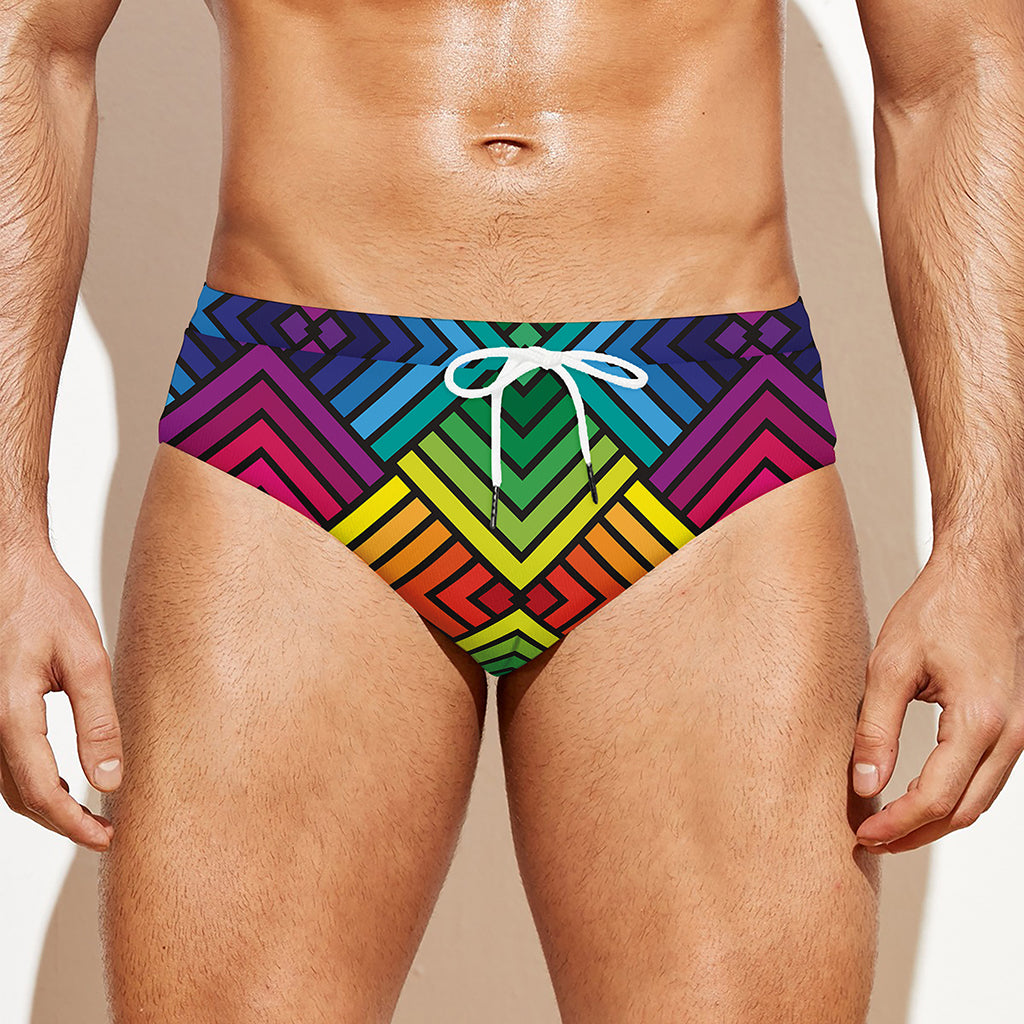 Geometric Rainbow Pattern Print Men's Swim Briefs