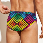 Geometric Rainbow Pattern Print Men's Swim Briefs