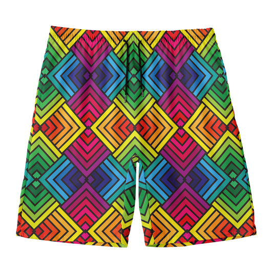 Geometric Rainbow Pattern Print Men's Swim Trunks