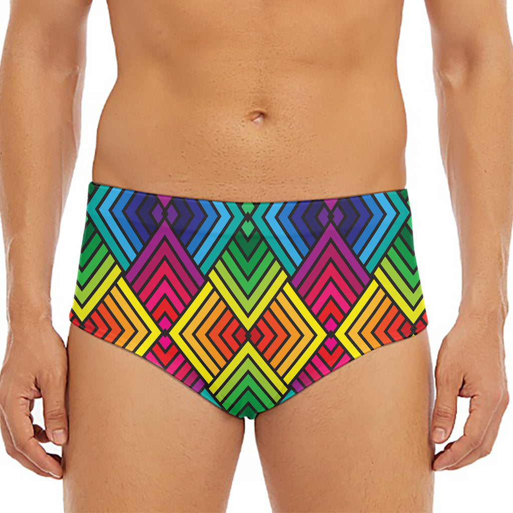 Geometric Rainbow Pattern Print Men's Triangle Swim Briefs