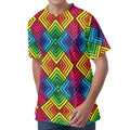 Geometric Rainbow Pattern Print Men's Velvet T-Shirt