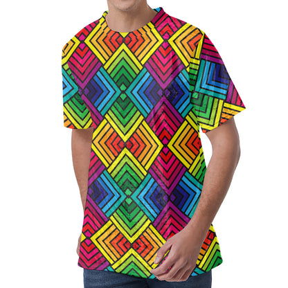 Geometric Rainbow Pattern Print Men's Velvet T-Shirt