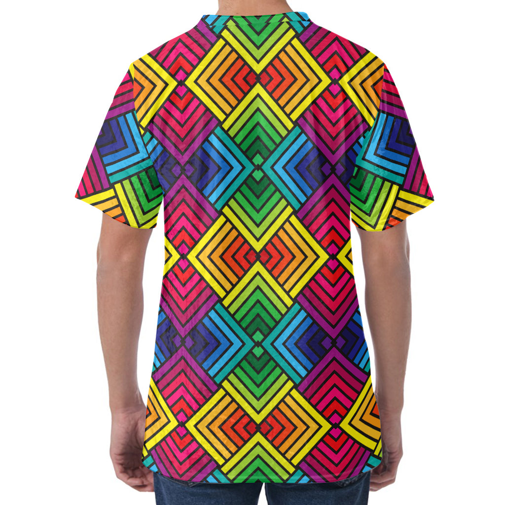 Geometric Rainbow Pattern Print Men's Velvet T-Shirt