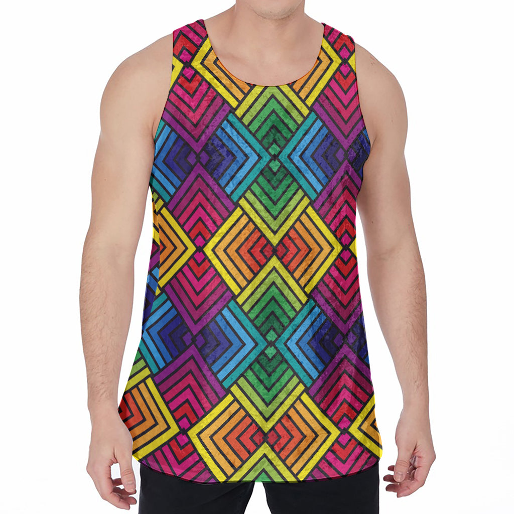 Geometric Rainbow Pattern Print Men's Velvet Tank Top