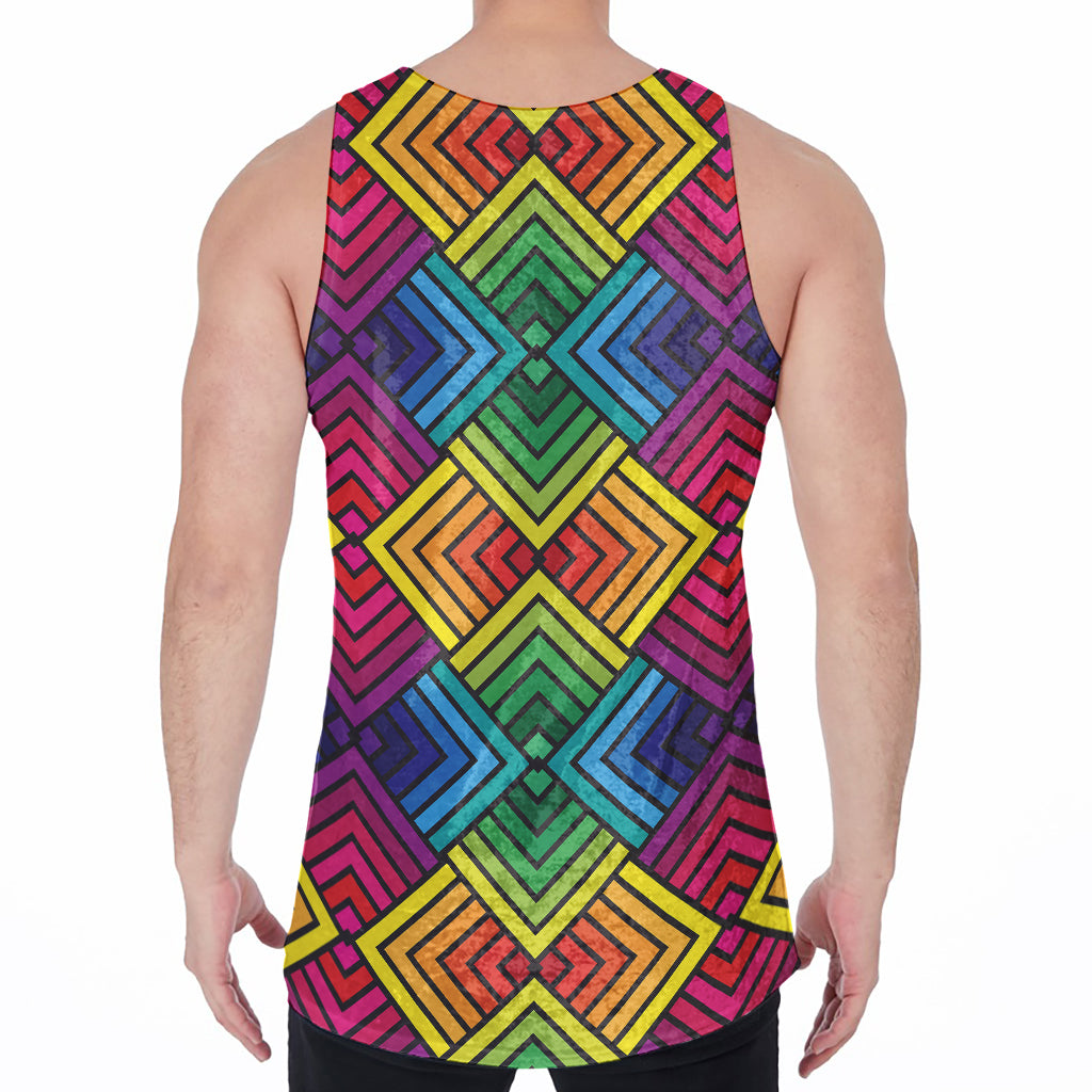 Geometric Rainbow Pattern Print Men's Velvet Tank Top