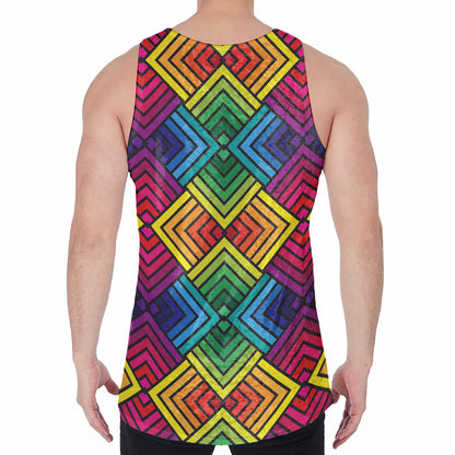 Geometric Rainbow Pattern Print Men's Velvet Tank Top