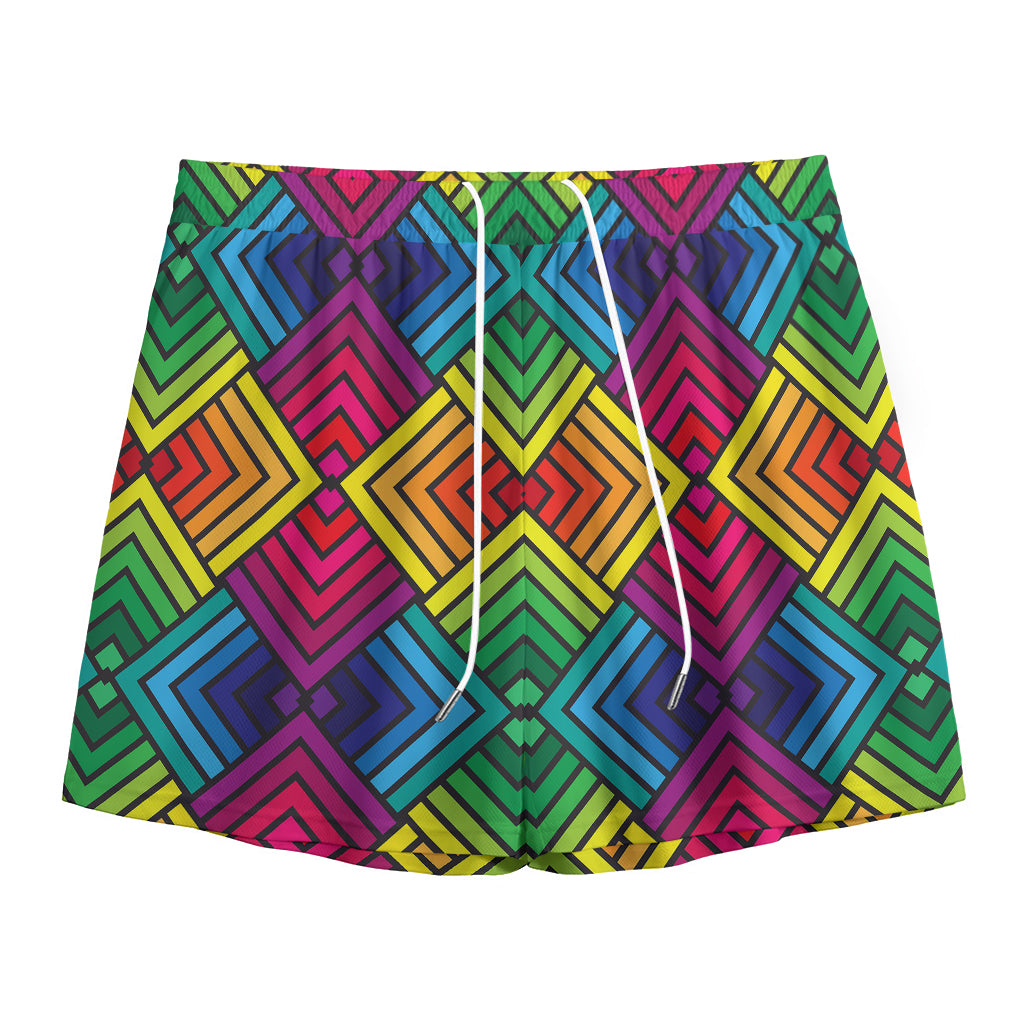 Geometric Rainbow Pattern Print Mesh Shorts