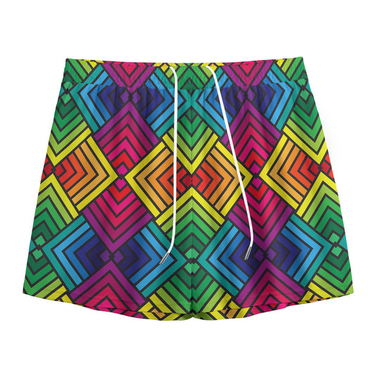 Geometric Rainbow Pattern Print Mesh Shorts