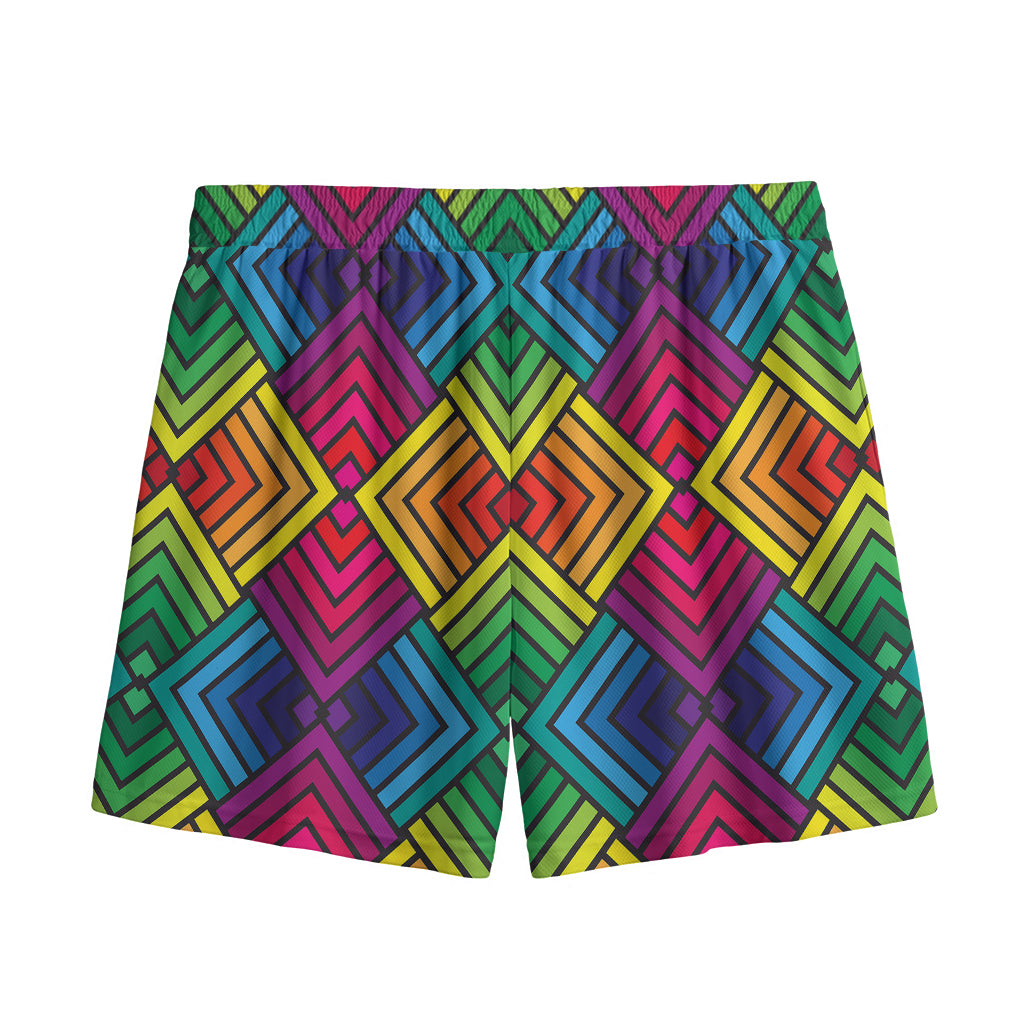Geometric Rainbow Pattern Print Mesh Shorts