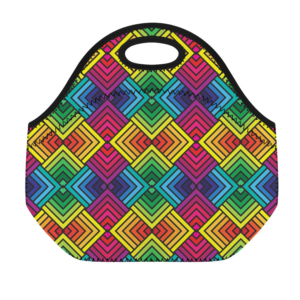 Geometric Rainbow Pattern Print Neoprene Lunch Bag