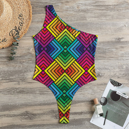 Geometric Rainbow Pattern Print One Shoulder Bodysuit