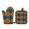 Geometric Rainbow Pattern Print Oven Mitt And Pot Holder Set