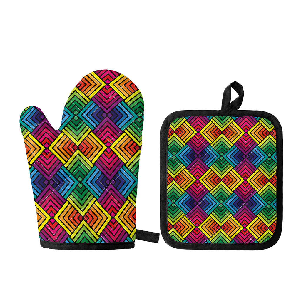 Geometric Rainbow Pattern Print Oven Mitt And Pot Holder Set