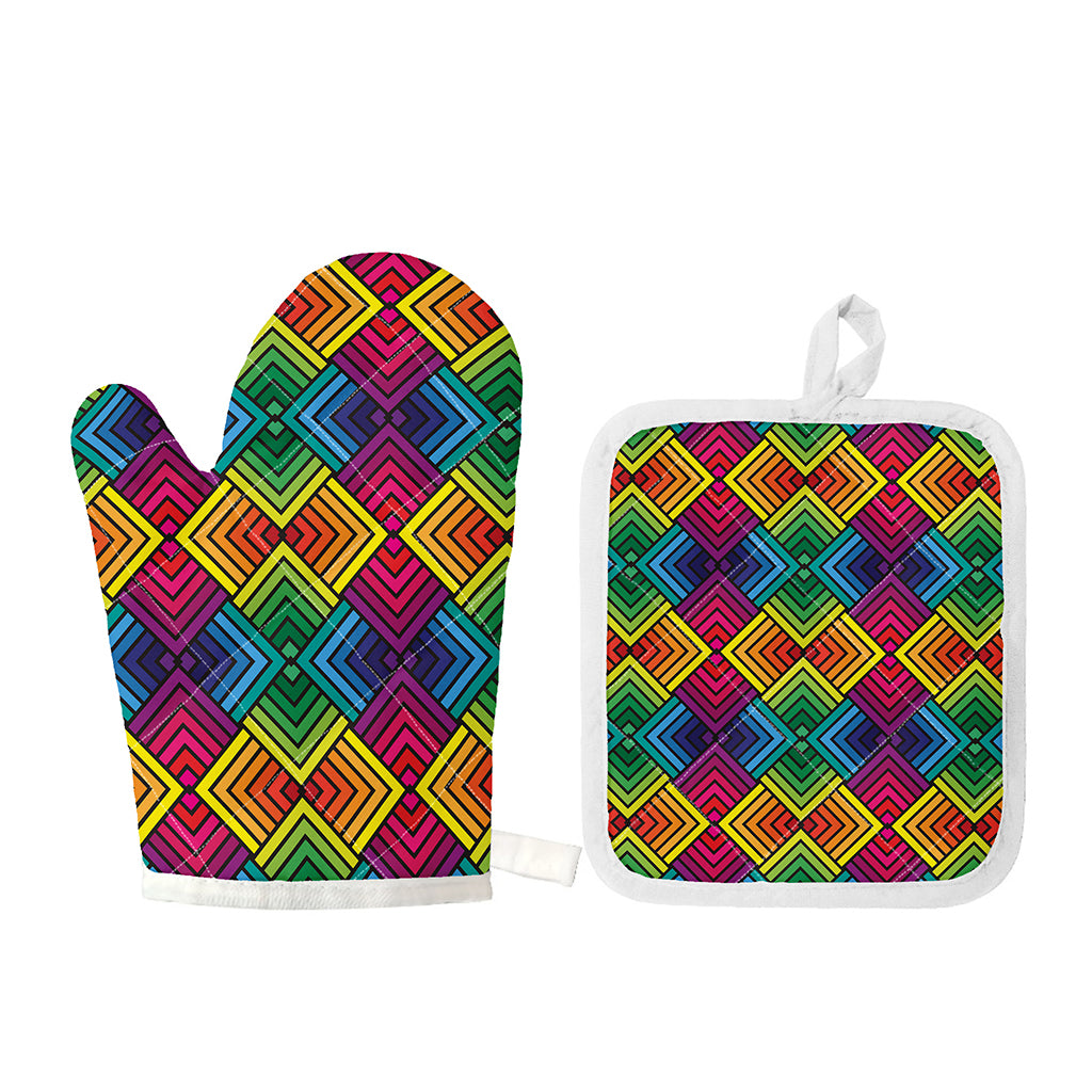 Geometric Rainbow Pattern Print Oven Mitt And Pot Holder Set
