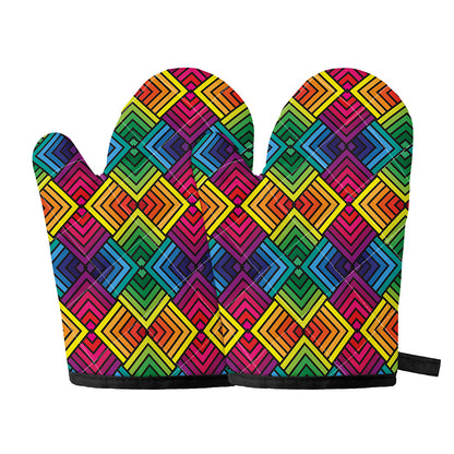 Geometric Rainbow Pattern Print Oven Mitts
