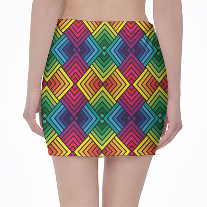 Geometric Rainbow Pattern Print Pencil Mini Skirt