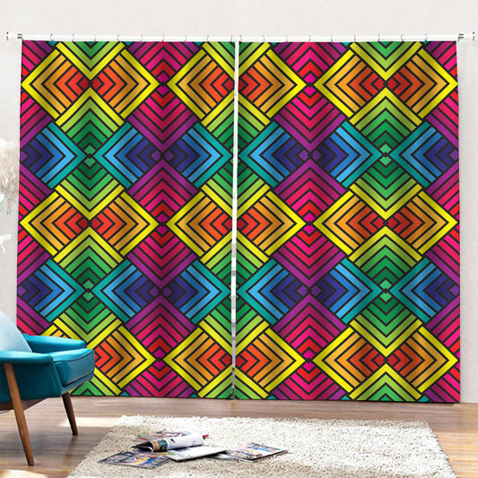 Geometric Rainbow Pattern Print Pencil Pleat Curtains