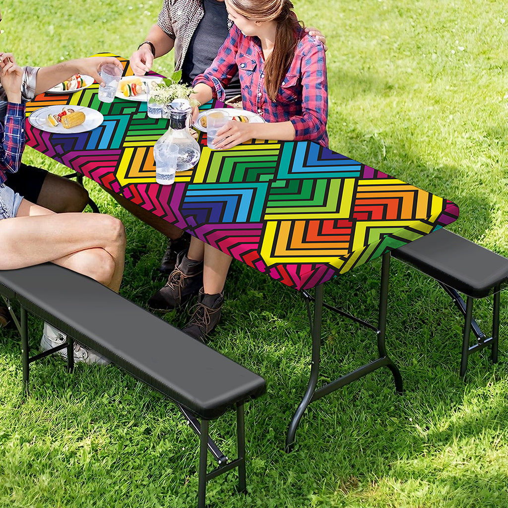 Geometric Rainbow Pattern Print Picnic Table Cover