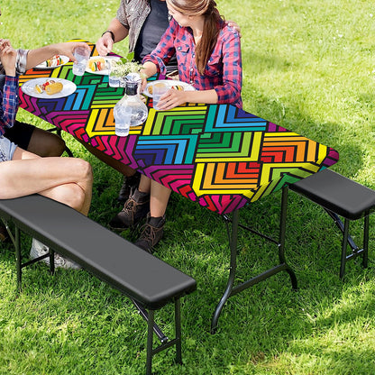 Geometric Rainbow Pattern Print Picnic Table Cover