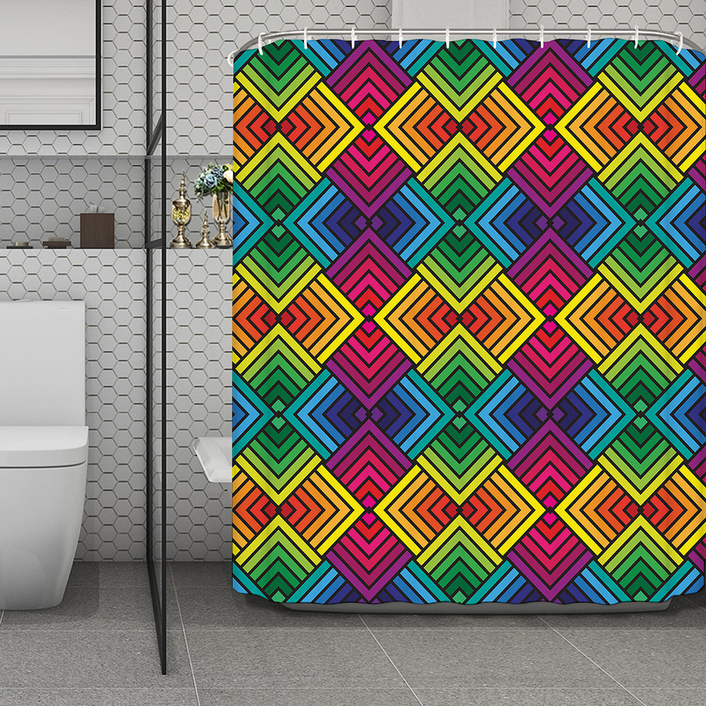 Geometric Rainbow Pattern Print Polyester Shower Curtain