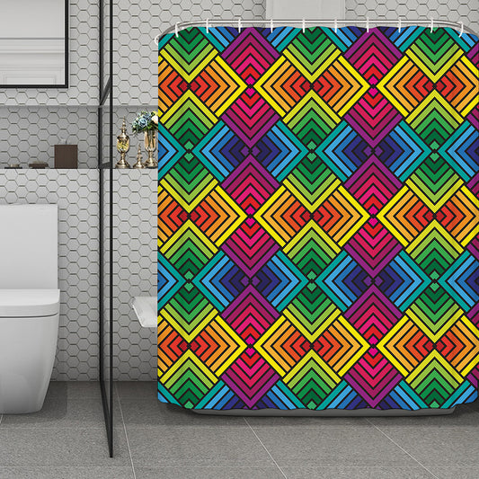 Geometric Rainbow Pattern Print Polyester Shower Curtain