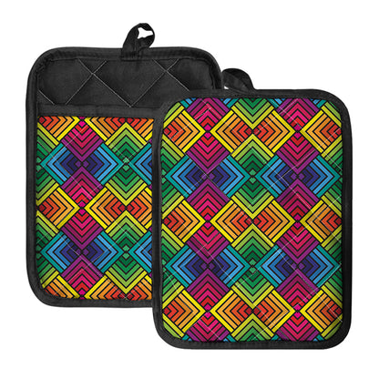 Geometric Rainbow Pattern Print Pot Holders With Pocket