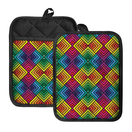Geometric Rainbow Pattern Print Pot Holders With Pocket
