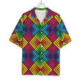 Geometric Rainbow Pattern Print Rayon Hawaiian Shirt