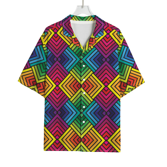 Geometric Rainbow Pattern Print Rayon Hawaiian Shirt