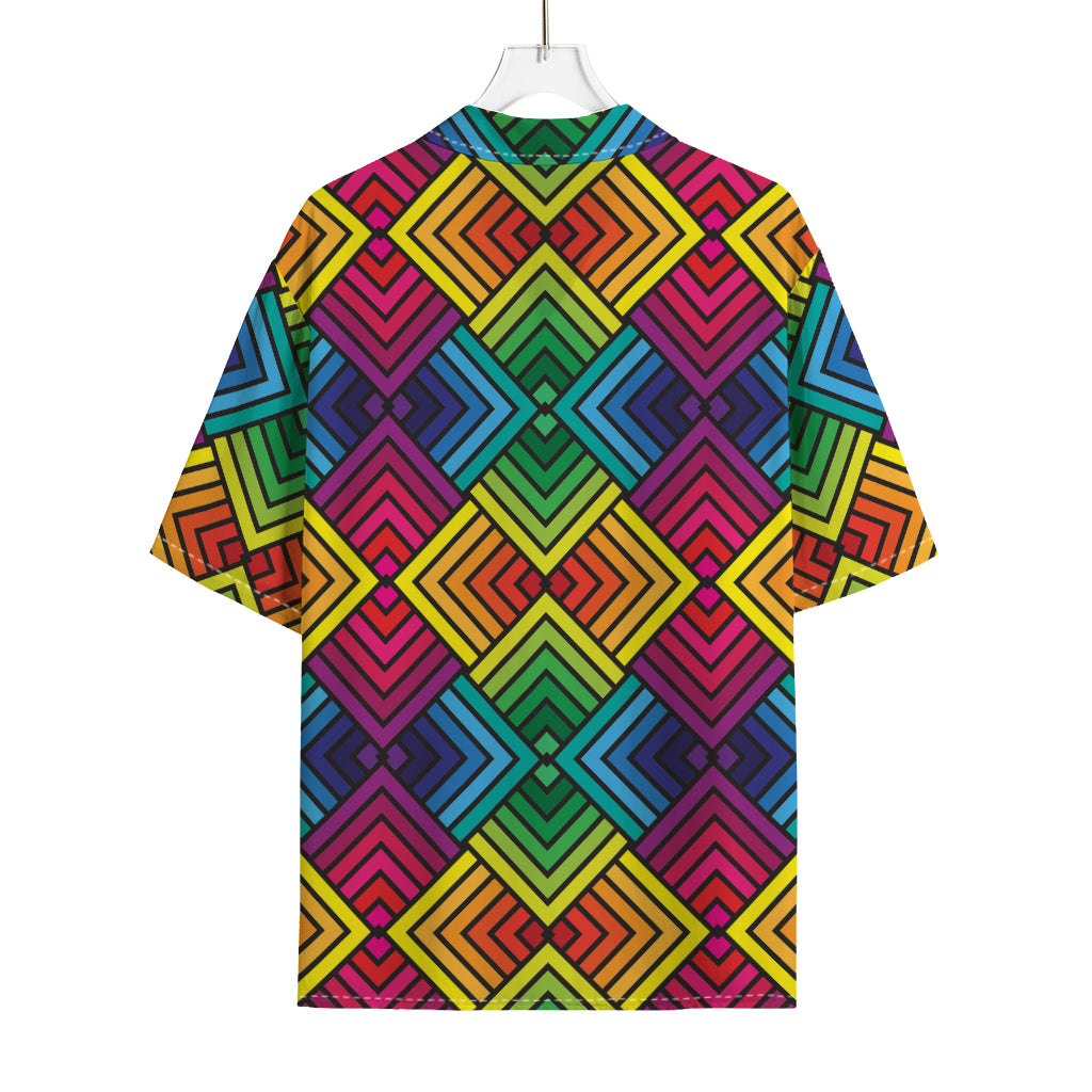 Geometric Rainbow Pattern Print Rayon Hawaiian Shirt
