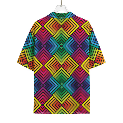 Geometric Rainbow Pattern Print Rayon Hawaiian Shirt